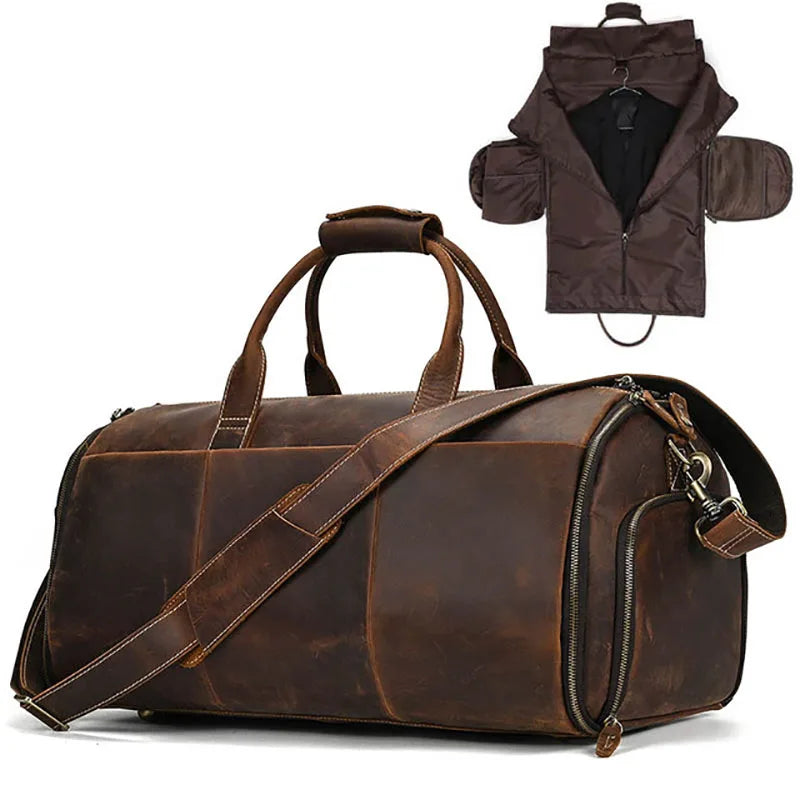 Bolso de viaje plegable de cuero Crazy Horse.